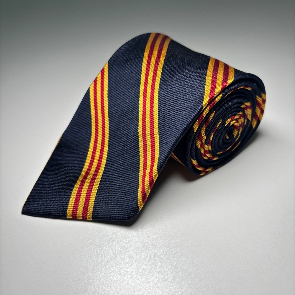 Brooks Brothers Striped Repp Silk Tie Navy Red Gold Vintage Necktie Made In USA